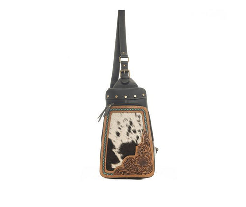 Call of The Wind Cowhide Tooled Sling Bag