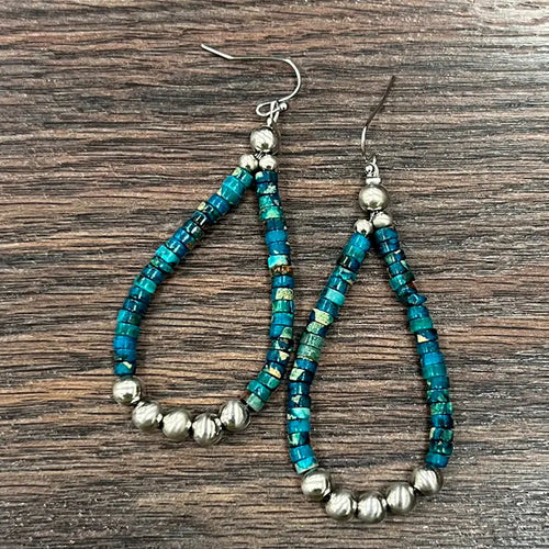 Silver Navajo & Turquoise Gemstone Drop Earrings