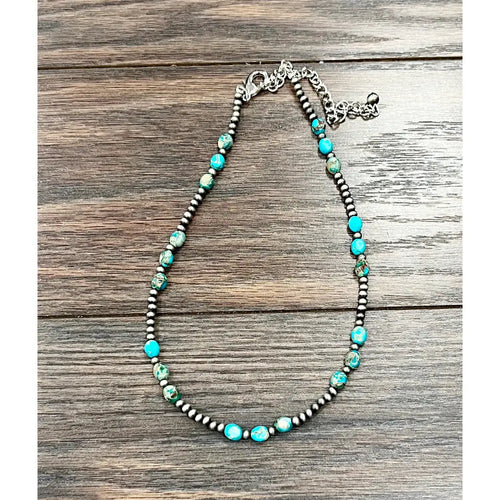 Handmade Turquoise-ish Gemstone and Navajo Bead Necklace