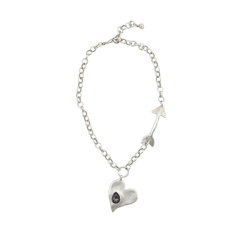 Smokey Heart with Arrow Pewter Necklace