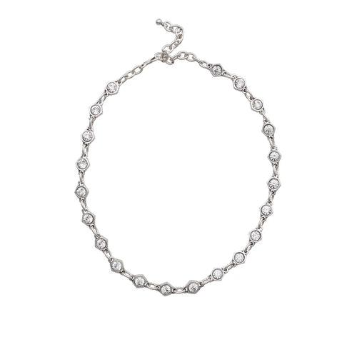 Crystal Linked Pewter Necklace