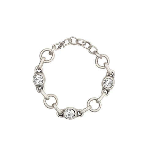 Crystal Link & Pewter Chain Bracelet
