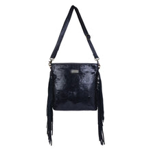 Black Croco Leather Fringed Women Crossbody
