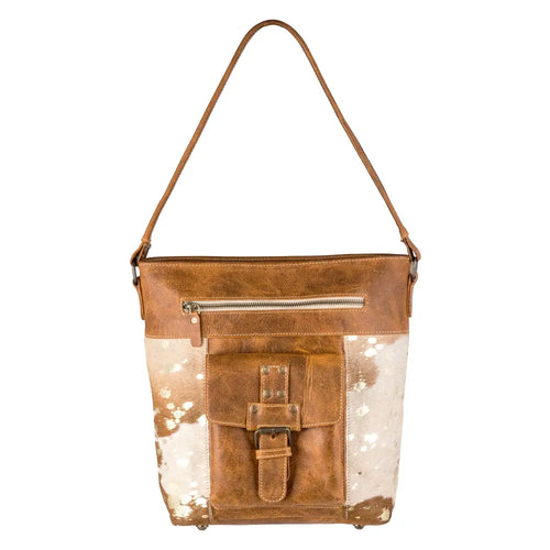 Tan & Gold Cowhide & Leather Shoulder Bag