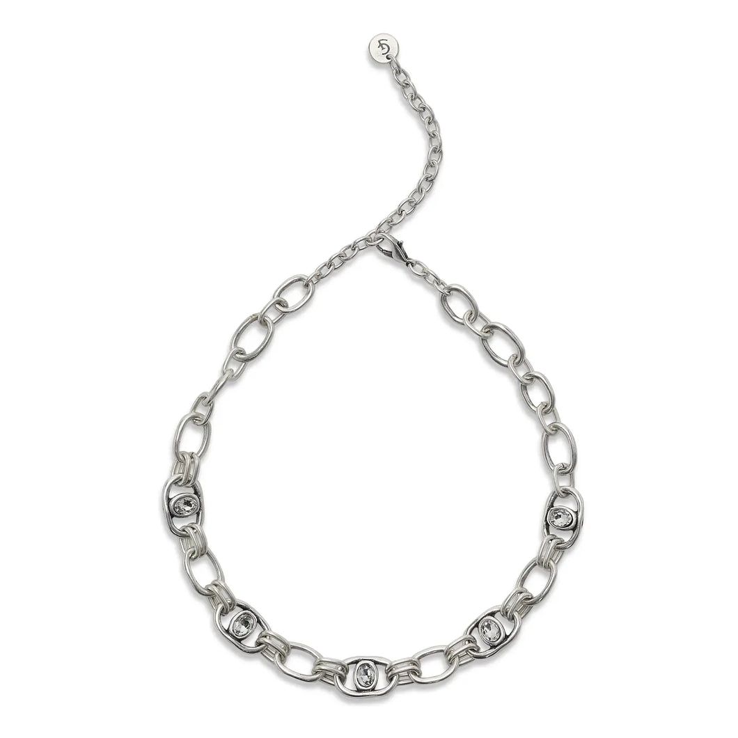 Crystal Links Pewter Necklace