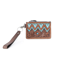 Aztecca Brown & Turquoise Accented Handtooled Leather Card Holder