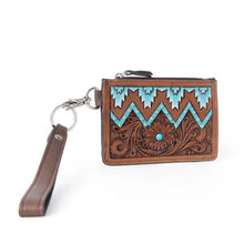 Aztecca Brown & Turquoise Accented Handtooled Leather Card Holder