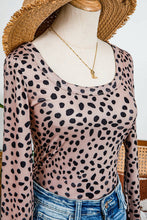 Leopard Long Sleeve Scoop Neck Slim Fit Bodysuit