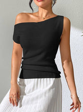 Casual One-Shoulder Sleeveless Knitted Top in Black