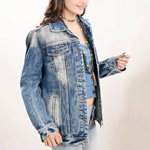Genuine Tooled Leather Fringed Accent Denim Jacket