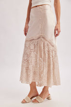 ROMANTIC SATIN LACE TRIMMED SPLIT MIDI SKIRT in OATMEAL