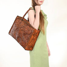 Genuine Tooled Leather  Structured Tote Bag