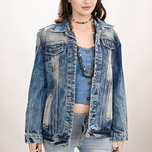 Genuine Tooled Leather Fringed Accent Denim Jacket