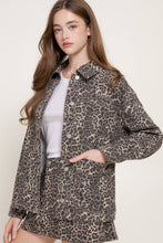 Long Sleeve Front Button Down Print Cotton Twill Jacket in Leopard Print