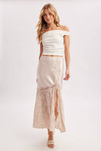 ROMANTIC SATIN LACE TRIMMED SPLIT MIDI SKIRT in OATMEAL
