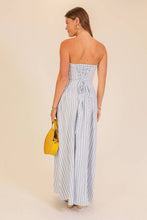 Striped Strapless Side Slit Maxi Dress in Soft Blue