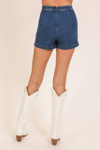 High Waisted Stretchy Denim Skort  in Dark Denim
