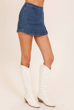 High Waisted Stretchy Denim Skort  in Dark Denim