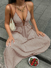 Sleeveless Halter Maxi Dress with Deep V-Neck Vertical Strip
