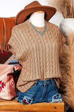 Crew Neck Cable Knit Short Sleeve Sweater