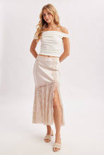 ROMANTIC SATIN LACE TRIMMED SPLIT MIDI SKIRT in OATMEAL