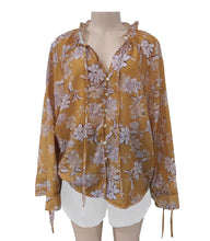 Ruffle frilled Floral button blouse long flare sleeve