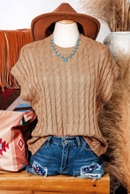 Crew Neck Cable Knit Short Sleeve Sweater