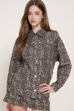 Long Sleeve Front Button Down Print Cotton Twill Jacket in Leopard Print