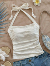 Cute & Stylish Bow Tie Halter Neck Crop Top in White