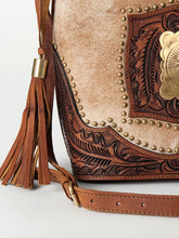 Natural Cowhide & Genuine Tooled Leather Women Crossbody Conceal Carry Purse