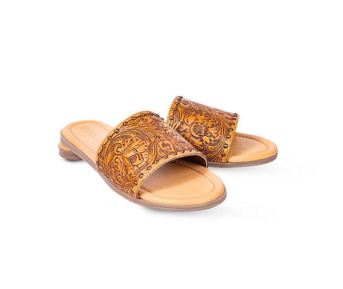 Studded Tooled Leather slides