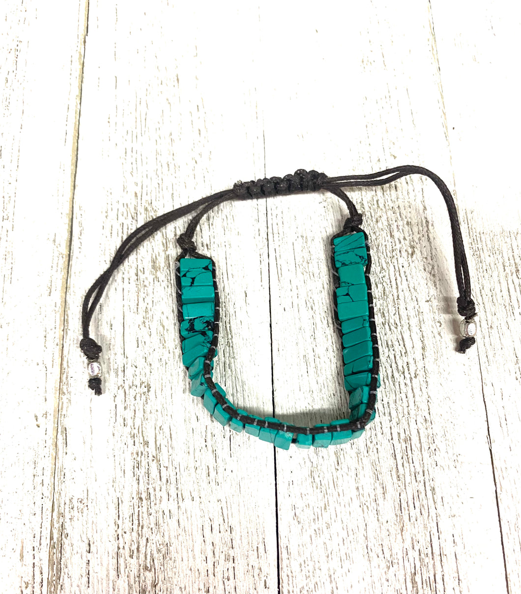 Square Turquoise Bead Pull Bracelet