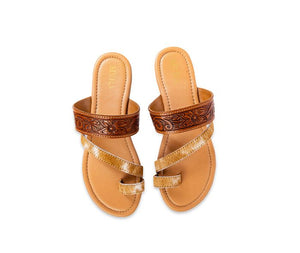 Mixed Feelings Cowhide and Tooled Leather Sandals
