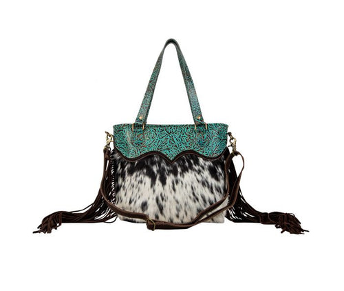 Turquoise Zapata Cowhide & Leather Fringe Bag