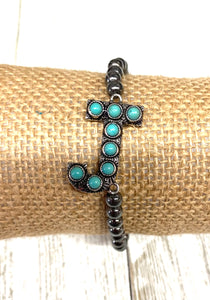 Turquoise Initial Navajo Bead Bracelet