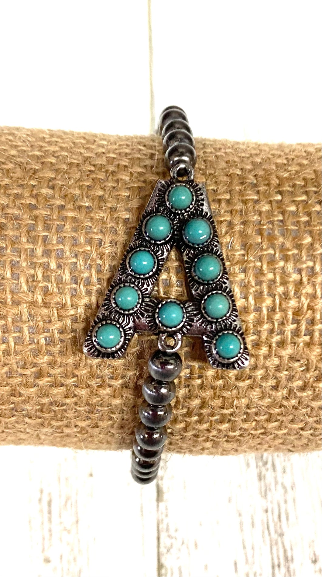 Turquoise Initial Navajo Bead Bracelet