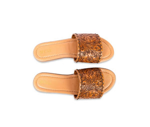 Studded Tooled Leather slides