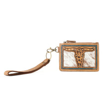 Longhorn Accented Brown Handtooled Leather & Cowhide Card Holder