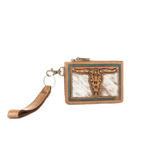 Longhorn Accented Brown Handtooled Leather & Cowhide Card Holder