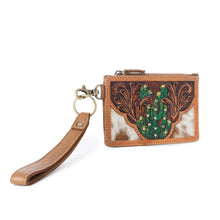 Cactus Accented Brown Handtooled Leather & Cowhide Card Holder