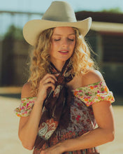 Loyal West Bandana Canyon Silk Scarves With Handtooled Leather Slider in Ivory and Saddle Brown