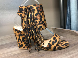 Leopard Fringe Cut-Out Heels