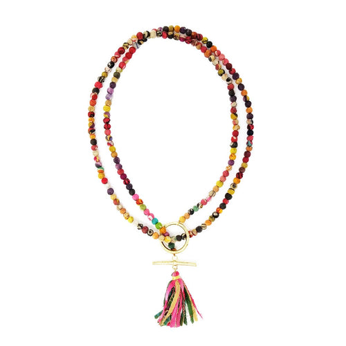 Kantha Pendant Lariat Necklace