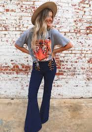 Front Lace-Up Corduroy Flares