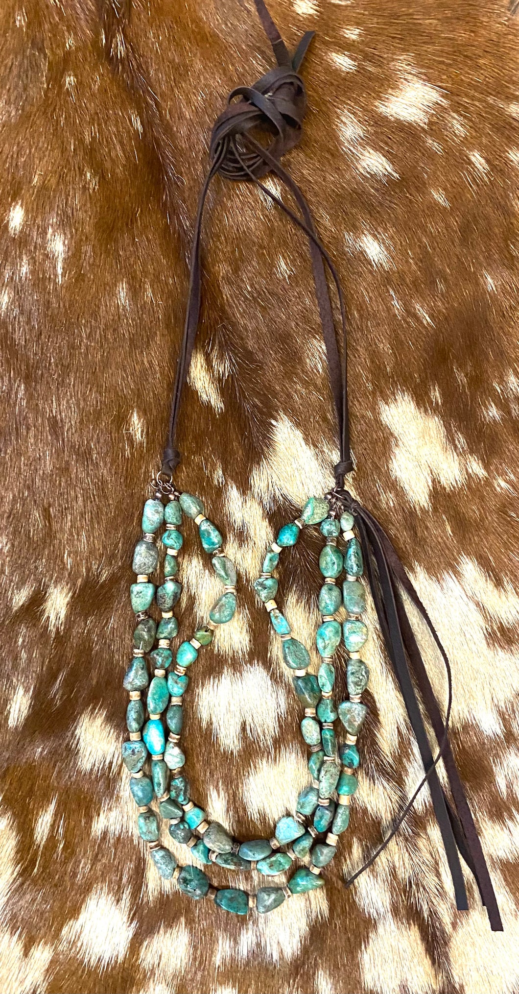 Triple Dip Turquoise & Wood Necklace