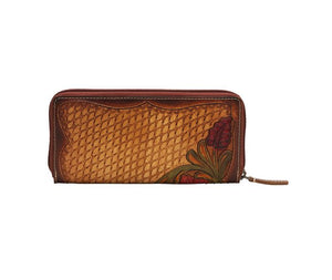 Zipper Floral Tooled Leather Wallet