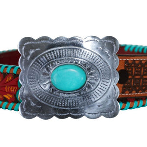 Tropical Turquoise Hand-Tooled Leather Belt
