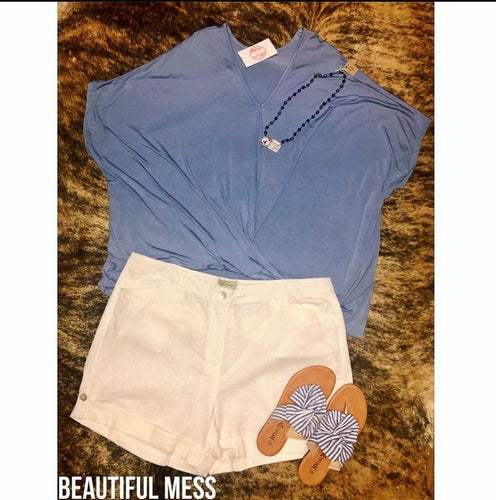 Sky Blue Knot-Front Top