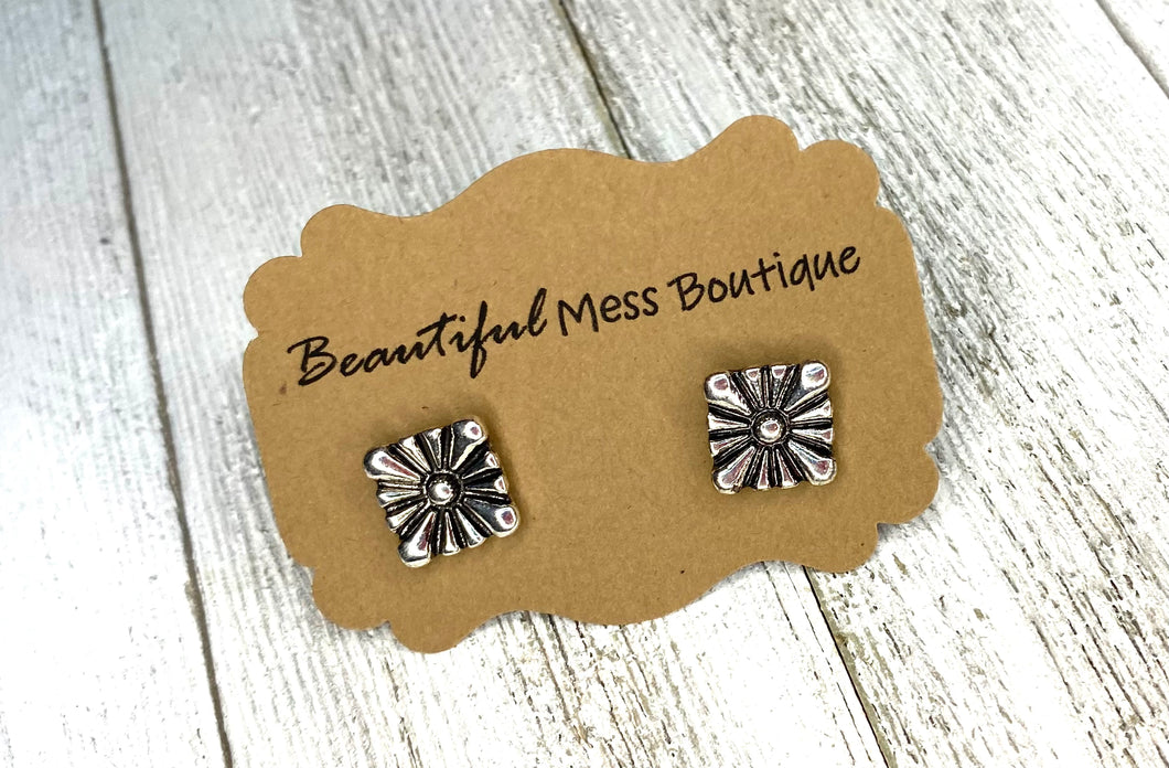 Square Concho Stud Earrings