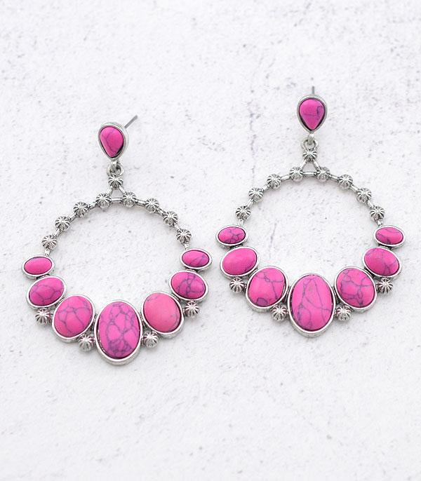 Western Pink Stone Hoop Earrings